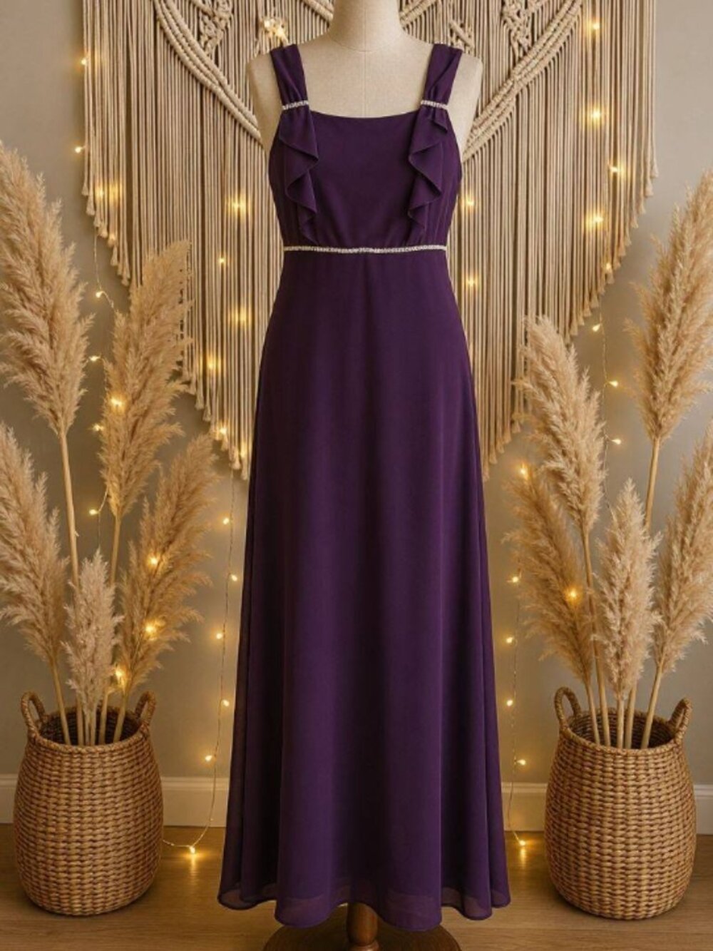 Papell Boutique Beaded Purple Evening Gown Dress 6 Elegant Formal Bridesmaid Y2K